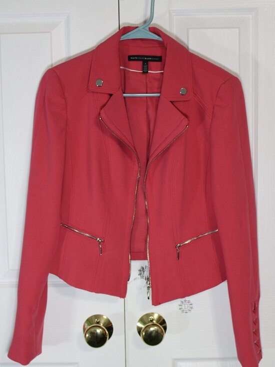 White House Black Market Jackets & Blazers - White House Black Market Cropped Pink Moto Jacket Blazer with Corset Tie Details